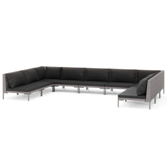 vidaXL 9-tlg. Garten-Lounge-Set mit Auflagen Poly Rattan Dunkelgrau