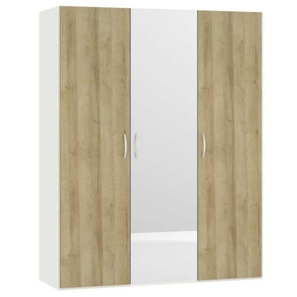 Drehtürenschrank Eichendekor Spiegel Cremeweiss 152.2 x 195 Drehtürenschrank Eichendekor Spiegel Cremeweiss 152.2 x 195