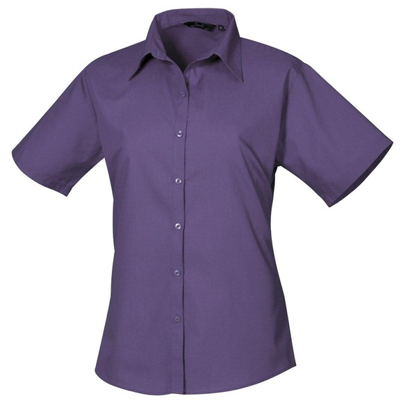Kurzarm Popeline Bluse Arbeitshemd Damen Lila 40