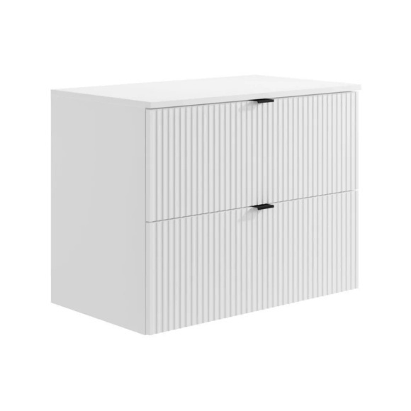 Waschbeckenunterschrank hängend mit Aufsatzplatte - Streifenoptik - Weiß - 80 cm - ZEVINI Waschbeckenunterschrank hängend mit Aufsatzplatte - Streifenoptik - Weiß - 80 cm - ZEVINI