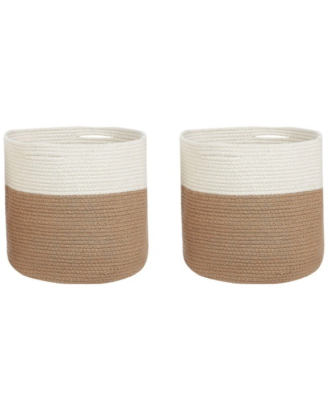 Beliani Textilkorb Baumwolle weiss / beige 34 cm 2er Set ARDESEN Korb