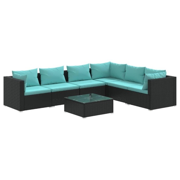 vidaXL 7-tlg. Garten-Lounge-Set mit Kissen Poly Rattan Schwarz