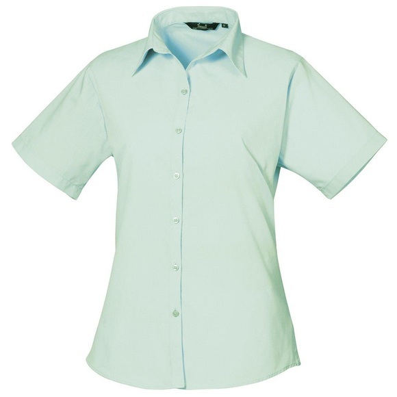 Kurzarm Popeline Bluse Arbeitshemd Damen Aquamarine 50