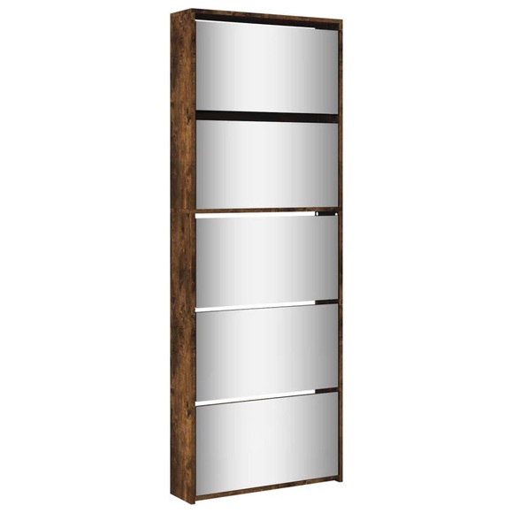 vidaXL Schuhschrank mit Spiegel 5 Fächer Räuchereiche 63x17x169,5 cm