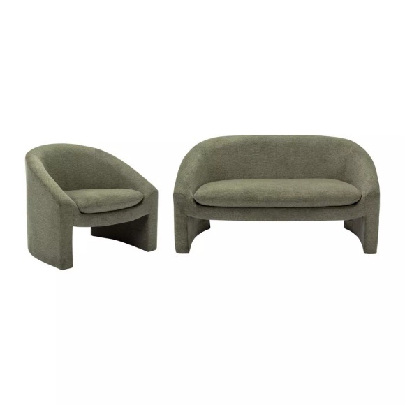 Sofa 2-Sitzer & Sessel - Stoff - Grün - OSSANA Sofa 2-Sitzer & Sessel - Stoff - Grün - OSSANA