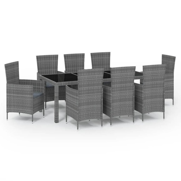 vidaXL 9-tlg. Garten-Essgruppe mit Auflagen Poly Rattan Grau
