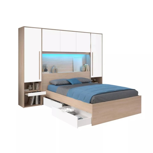 Bett mit Stauraum 140 x 190 cm mit LED-Beleuchtung - Holzfarben & glänzend - VELONA Bett mit Stauraum 140 x 190 cm mit LED-Beleuchtung - Holzfarben & glänzend - VELONA