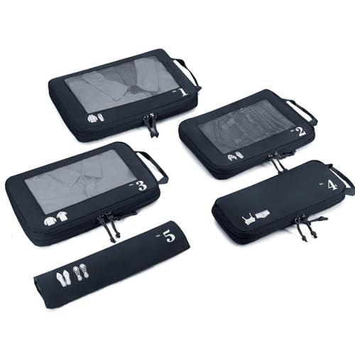 5-teiliges Kompressionskoffer-organizer-set Für Rucksack Kompressionspackwürfel Packwürfel Kofferorganisator Packtaschen Kleidersäcke Für Koffer Reiseorganisator (dunkel) Unisex Schwarz ONE SIZE