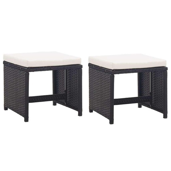 vidaXL Gartenhocker 2 Stk. mit Sitzkissen Poly Rattan Schwarz