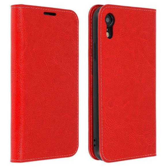 Avizar Tragetasche für Apple iPhone XR - rot Leder Buch Geschäftsfall