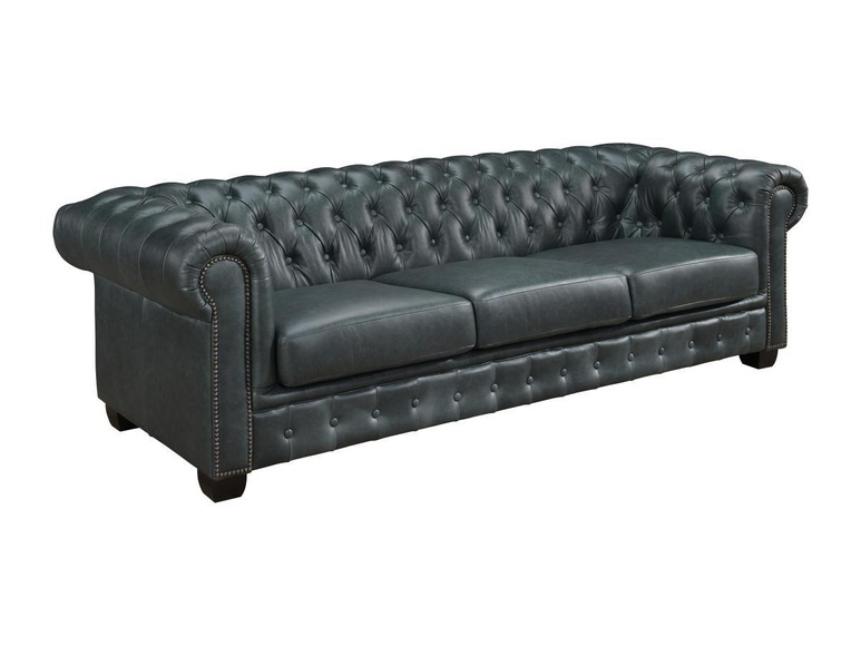 Chesterfield Ledersofa 4-Sitzer - Büffelleder - Graugrün - BRENTON Chesterfield Ledersofa 4-Sitzer - Büffelleder - Graugrün - BRENTON