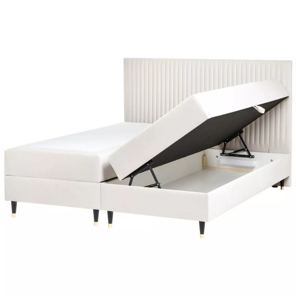Beliani - Boxspringbett mit Stauraum aus Samtstoff Skandinavisch DAME, 180x200 cm, Schneeweiss