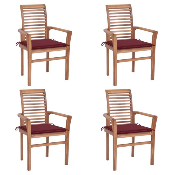 vidaXL Essstühle 4 Stk. mit Weinroten Kissen Massivholz Teak