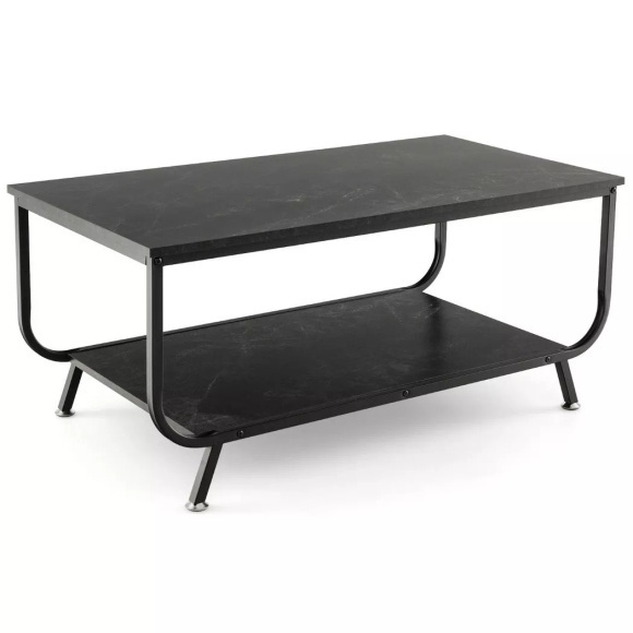 B2X - Marmor Couchtisch Rechteckiger Couchtisch mit 2 Ebenen, One Size, Schwarz