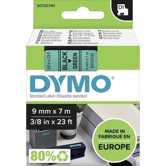 Schriftband DYMO D1 40919 Bandfarbe: Grün Schriftfarbe:Schwarz 9 mm 7 m