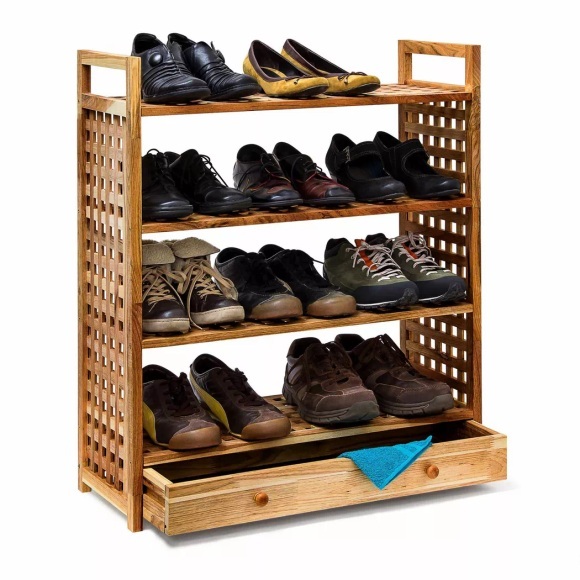 B2X - Schuhregal aus Walnussholz mit Schublade, 85cm