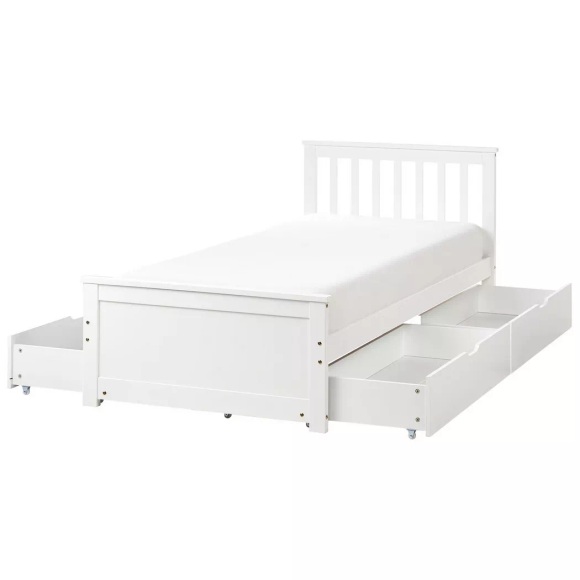 Beliani - Bett mit Schubladen aus Kiefernholz Skandinavisch OLENDON, 90x200 cm, Weiss Bunt