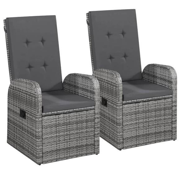 vidaXL Garten-Liegestühle 2 Stk. mit Auflagen Poly Rattan Grau