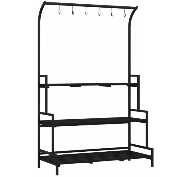 Northio - Pflanzenständer Blumenständer mit 3 Ebenen und 6 Haken, Pflanzentreppe aus Stahl in Schwarz, 110x50x170cm für Garten Balkon, 112cm