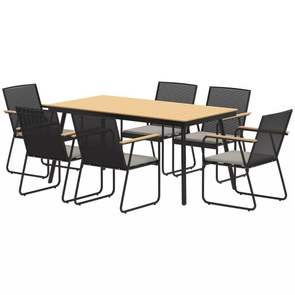 Northio - Sitzgruppe 7-teilig Metall Essgruppe für 6 Personen Esstisch mit Tisch Stühlen Esszimmergruppe Küchentisch-Set Metallgestell Balkonmöbel Gartenmöbel Terrasse, Balkon Naturholz Aosom, 90cm