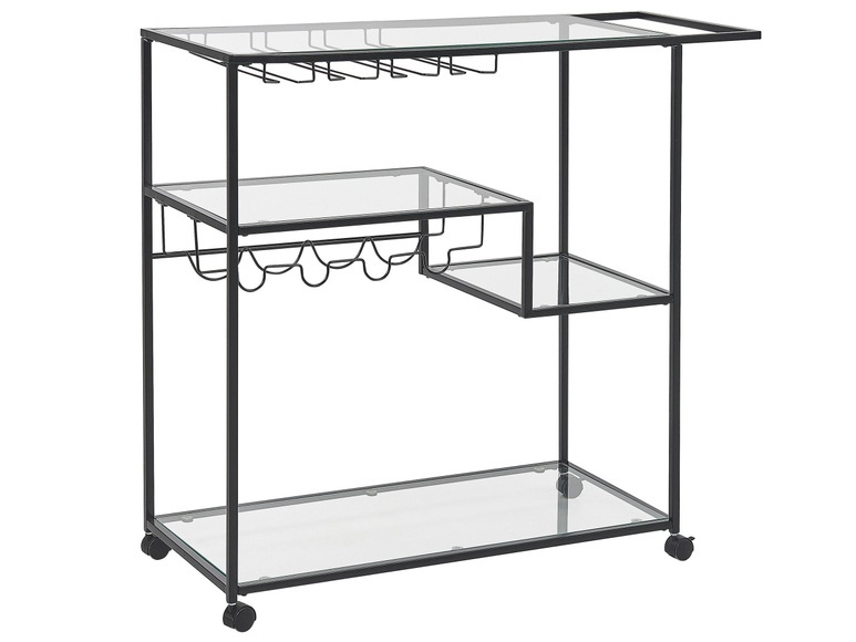 Beliani Servierwagen Metall / Glas schwarz mit Weinregal 4 Etagen MARCOLA