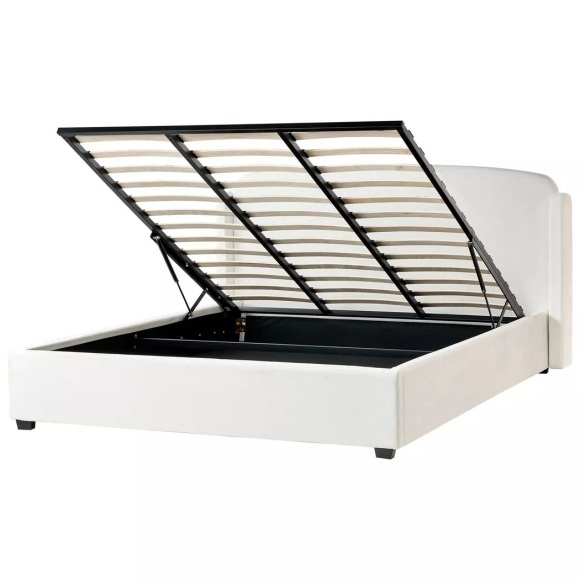 Beliani - Bett mit Stauraum aus Stoff Modern BERNAY, 180x200 cm, Schneeweiss