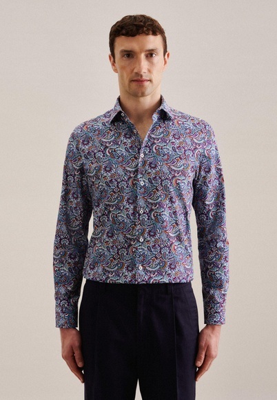 Business Hemd Slim Fit Langarm Paisley Herren Grün 41