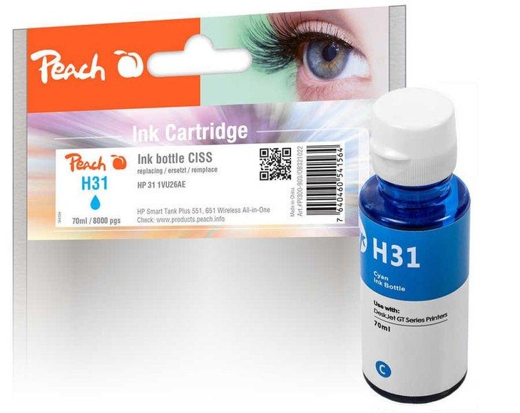 Peach Tintenbehälter cyan kompatibel zu HP 1VU26AE, 31 c