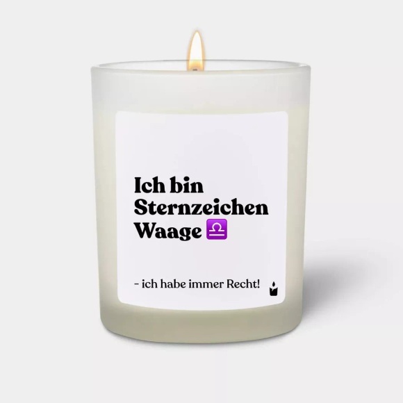 CandleHand - Duftkerze Woody Ich bin Sternzeichen Waage - ich habe immer Recht!, One Size, Weiss