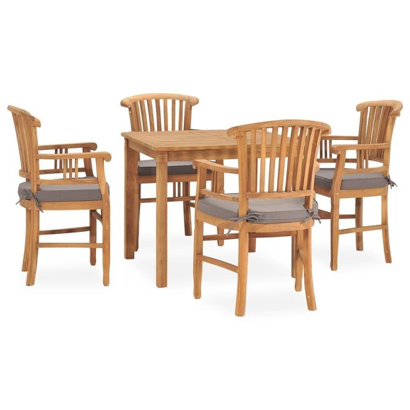 vidaXL 5-tlg. Garten-Essgruppe mit Kissen Massivholz Teak