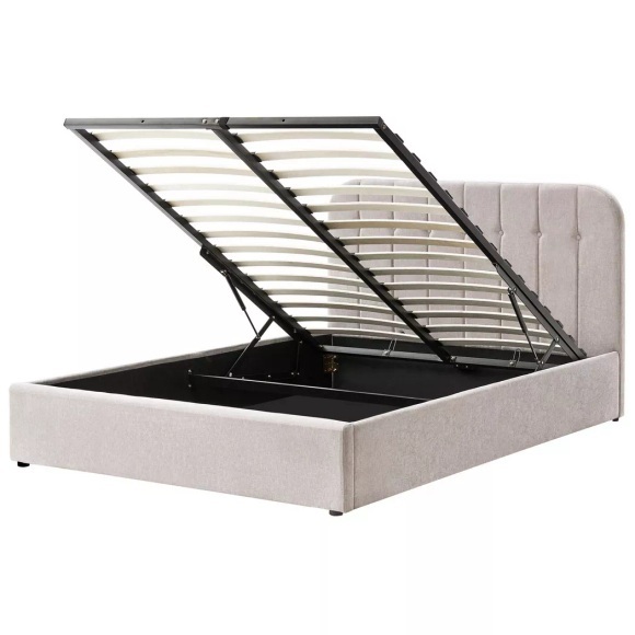 Beliani - Bett mit Stauraum aus Chenillegewebe Modern CHALLANS, 160X200CM, Perle