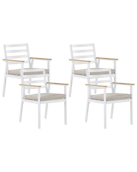 Beliani Gartenstuhl Aluminium weiss Auflagen beige 4er Set CAVOLI