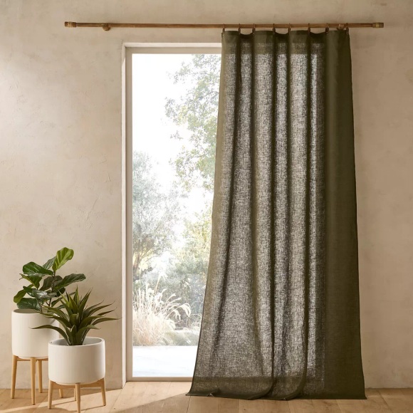 AM.PM - Vorhang Private aus vorgewaschenem Leinen mit Ringen, 140x350CM, Grün