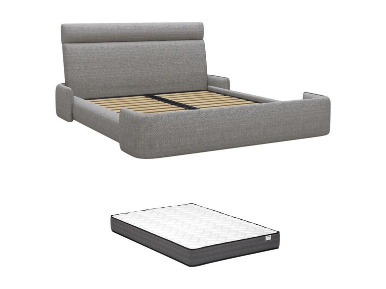 Bett mit Matratze - 160 x 200 cm - Stoff - Grau meliert - ALODIA Bett mit Matratze - 160 x 200 cm - Stoff - Grau meliert - ALODIA
