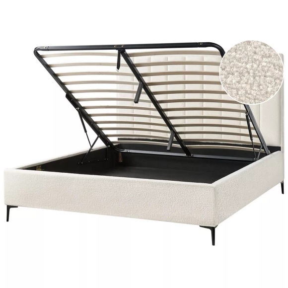 Beliani - Bett mit Stauraum aus Bouclé Modern SEZANNE, 180x200 cm, Schneeweiss