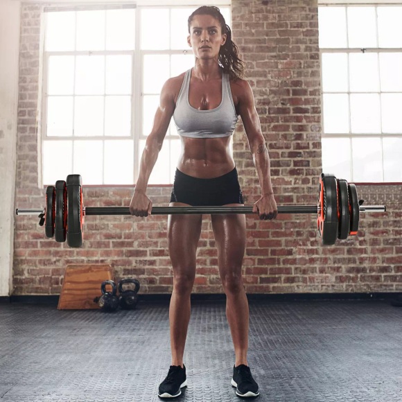 Northio - Langhantel Set 20 Kg, Verstellbares Hantelset Mit Rutschfestem Griff, Inkl. 6 Hantelscheiben, Bodenschonender Gewichtheben Für Heimtrainer, One Size