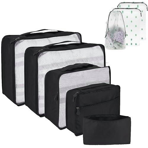 8-teiliger Kofferorganisator, Packwürfel Für Reisen Und Urlaub, Reiseorganisator Mit Kosmetiktasche, Schuhsack, Kofferorganisator-set Für Die Aufbewahrung Zu Hause (8 Schwarz) Damen Schwarz ONE SIZE