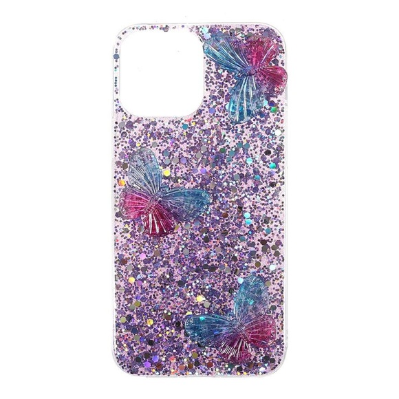 iPhone 13 Pro Max - Silikon Case Glitzer Schmetterlinge