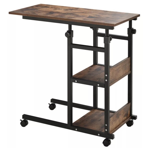 Northio - Beistelltisch mit Rollen Höhenverstellbarer Couchtisch, 2 Regale, Metall, Schwarz, 80x40x72-82 cm, One Size