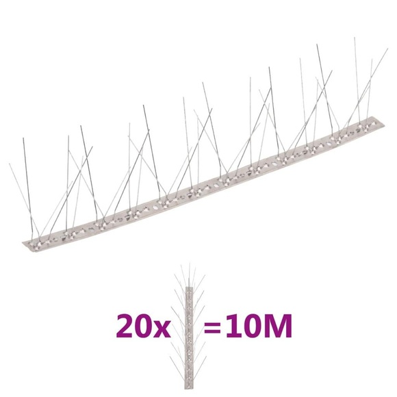 vidaXL 20-tlg. Vogelabwehr-Spikes-Set 10 m Edelstahl 5-reihig