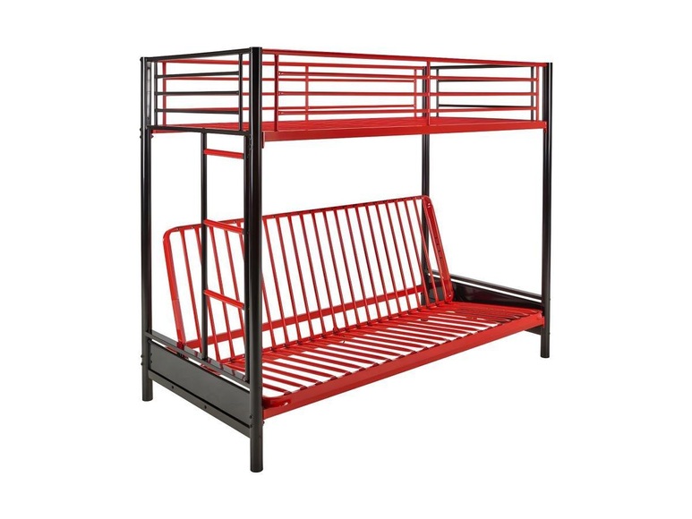 Hochbett mit Schlafsofa - 90 x 190 cm - Metall - Rot & Schwarz - MODULO V Hochbett mit Schlafsofa - 90 x 190 cm - Metall - Rot & Schwarz - MODULO V