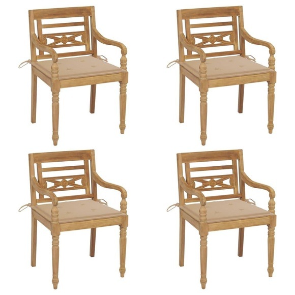 vidaXL Batavia-Stühle mit Kissen 4 Stk. Massivholz Teak