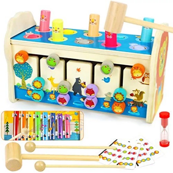 4-in-1 Holzspielzeug Klopfbank Kinderspielzeug Hämmerchenspiel Unisex Multicolor ONE SIZE