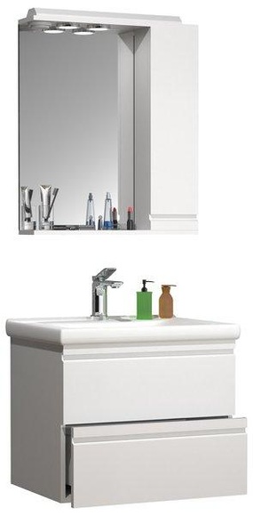 3-tlg. Waschplatz Waschtisch 60 cm Badmöbel Set Waschbecken grifflose Schublade Spiegelschrank Silora L 3-tlg. Waschplatz Waschtisch 60 cm Badmöbel Set Waschbecken grifflose Schublade Spiegelschrank Silora L