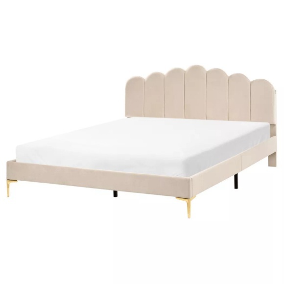 Beliani - Bett mit Lattenrost aus Samtstoff  SAUVIAN, 160X200CM, Perle