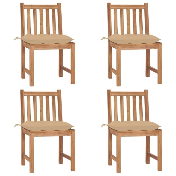 vidaXL Gartenstühle 4 Stk. mit Kissen Massivholz Teak