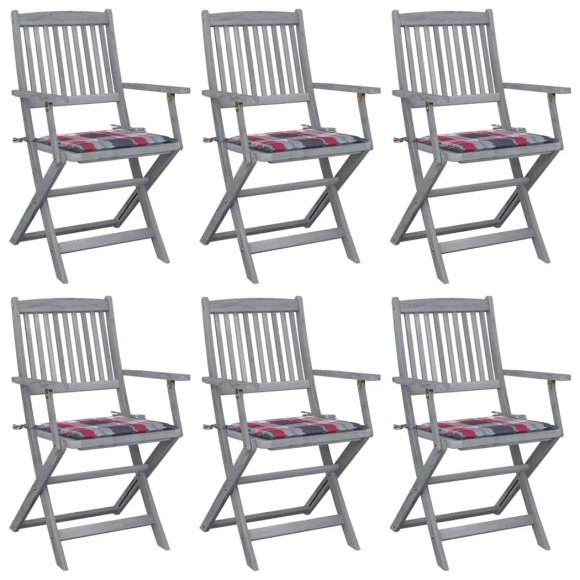 vidaXL Klappbare Gartenstühle 6 Stk. mit Kissen Massivholz Akazie