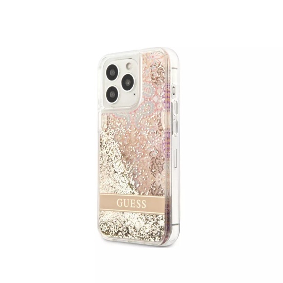 Guess - iPhone 14 Pro Max Hardcase Hülle Liquid Glitter Paisley (GUHCP14XLFLSD) - Gold / Transparent