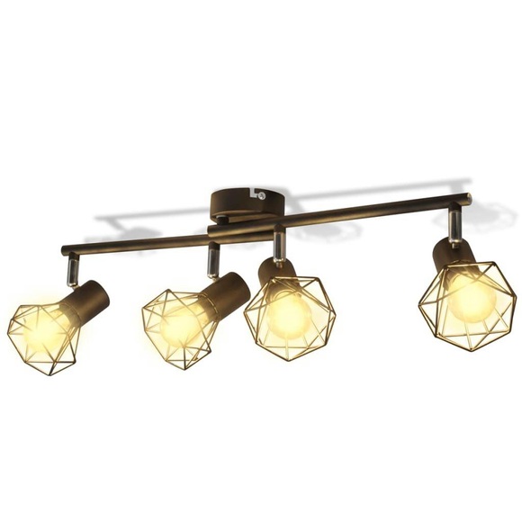 vidaXL Deckenstrahler Industrie-Stil Drahtgestell + 4 LED-Glühlampen schwarz