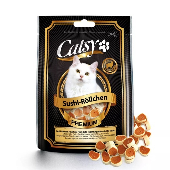CATSY - Katzensnack Sushi-Röllchen Poulet & Fisch, 50g